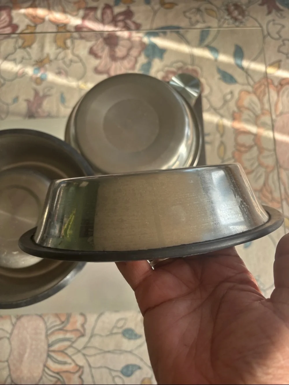 Stainless Steel Non-Slip Dog Feeding Bowls - Set of 3 (Silver with Black Base)
